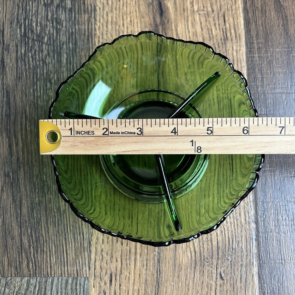 Vintage Cambridge Forest Green Gadroon 3-Part Relish Dish Farber Bros Base - Picture 6 of 9